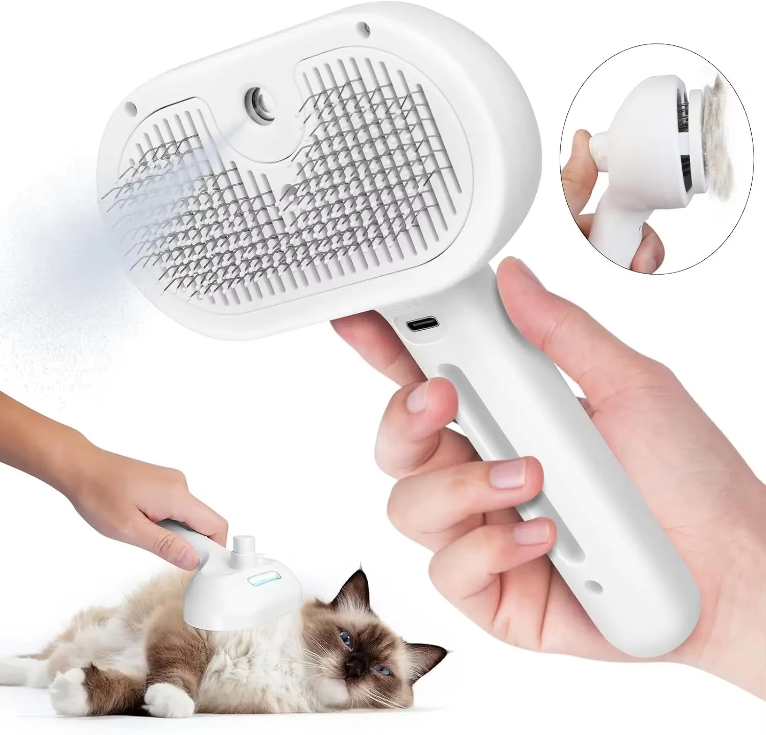 3-in-1 Electric Steam Brush for Cats and Dogs - Pet Grooming Comb with Massage and Hair Removal Features
