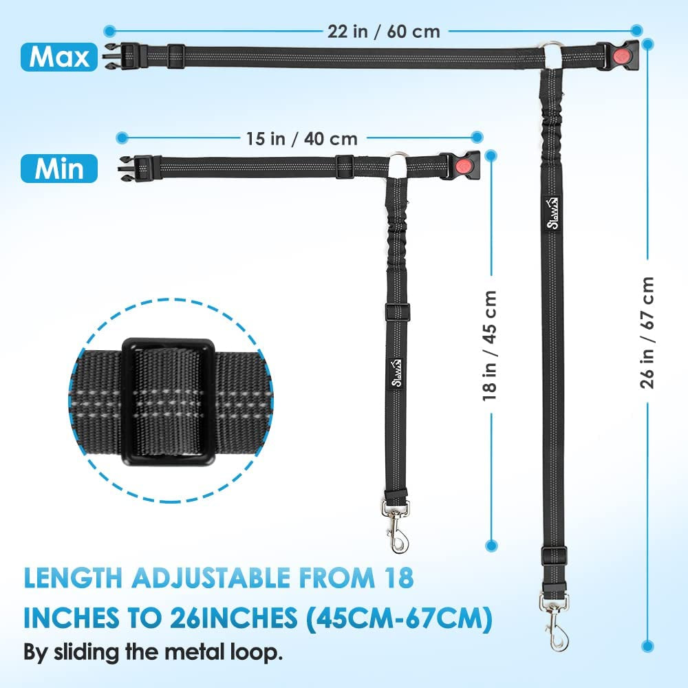 Adjustable Dog Seat Belt for Car - 2 Pack with Elastic Bungee Buffer and Reflective Safety Tether, 2 in 1 Pet Car Harness and Headrest Restraint (Black)