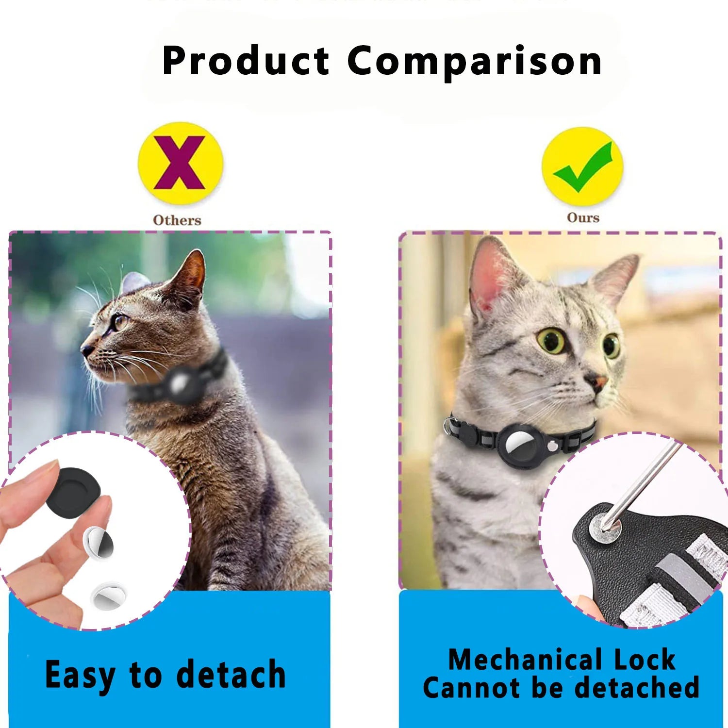 Cat AirTag Holder Collar with Breakaway Safety, Reflective Strips, and Waterproof Design - Adjustable Kitten Collar with Bell