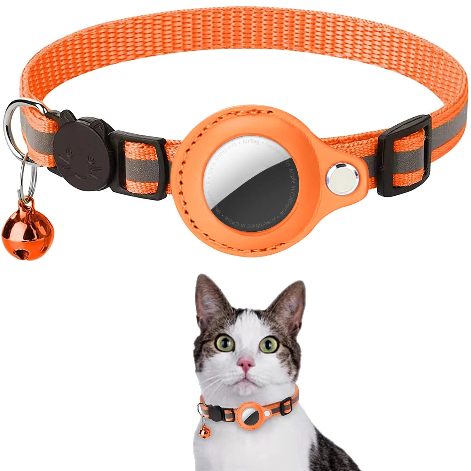Cat AirTag Holder Collar with Breakaway Safety, Reflective Strips, and Waterproof Design - Adjustable Kitten Collar with Bell