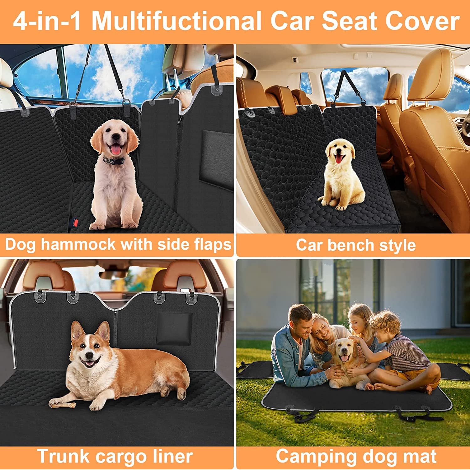 Ultimate Dog Car Seat Cover: 2025 Upgraded Heavy Duty Waterproof & Scratch-Resistant Hammock for Back Seat - Perfect for Sedans, Trucks, and SUVs - Standard Size in Sleek Black
