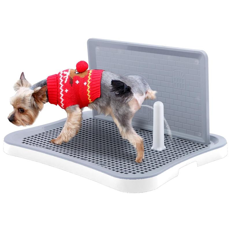 Hallostark Pee Pad Holder, Indoor Potty Tray for Puppy and Small Size Dog with Pee Wall, Non-Skid Feet（White）