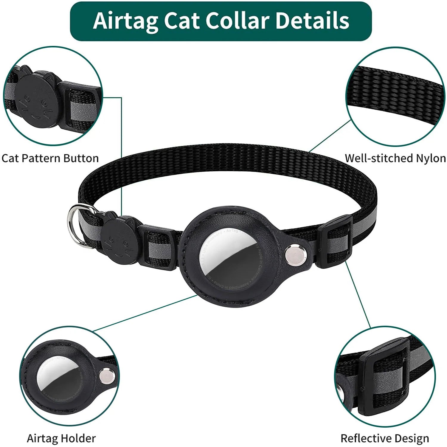 Cat AirTag Holder Collar with Breakaway Safety, Reflective Strips, and Waterproof Design - Adjustable Kitten Collar with Bell