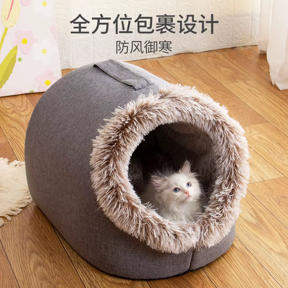 Self-Warming Winter Dog Bed and Cozy Cat Sleeping Tent for Small to Medium Pets