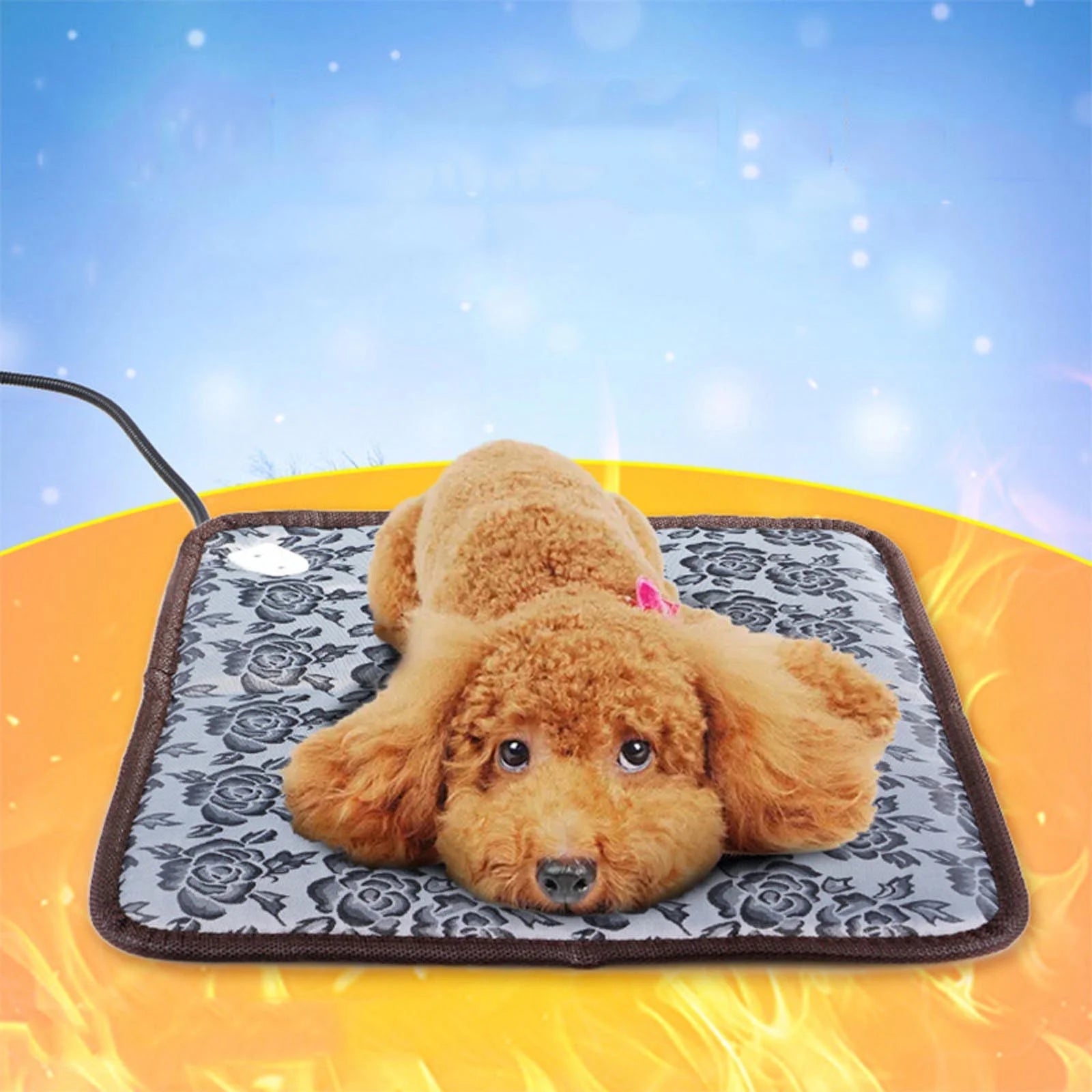 Cozy Comfort for Your Furry Friend: Waterproof Electric Heating Pad for Dogs and Cats - 18" x 18" Floral Design in Gray