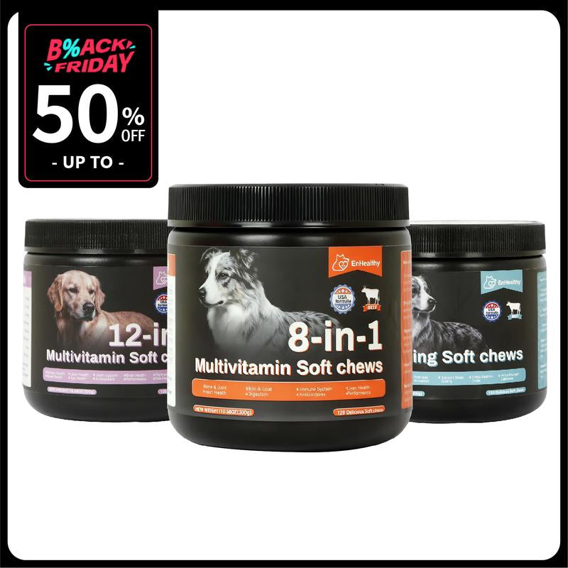 Enhealthy Probiotics Dog Soft Chews Variety Pack 8-In-1 12-In-1 Multivitamins & Calming Joint Gut Skin Heart & Relax Support Beef Flavor Tiktokshop Blackfriday