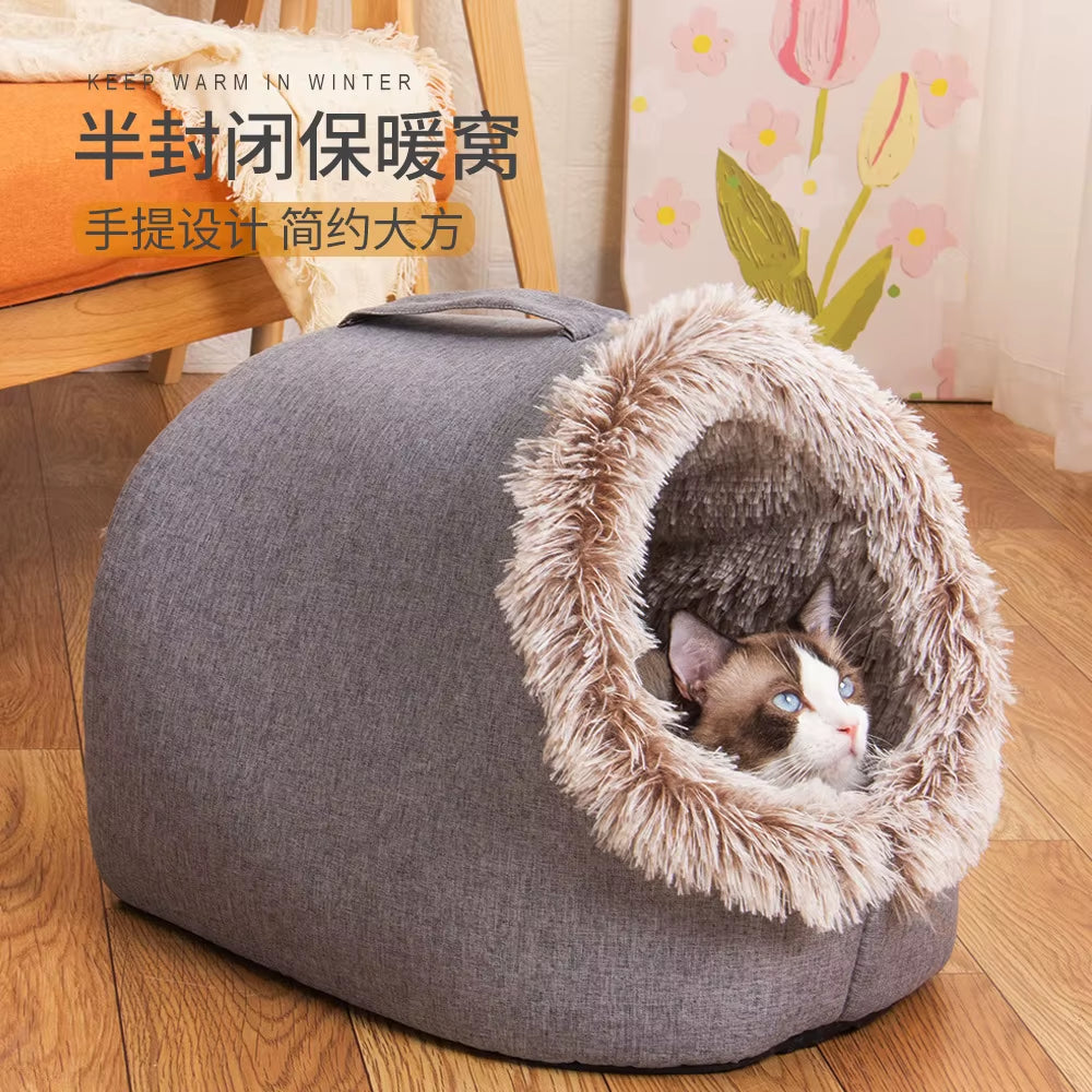 Self-Warming Winter Dog Bed and Cozy Cat Sleeping Tent for Small to Medium Pets