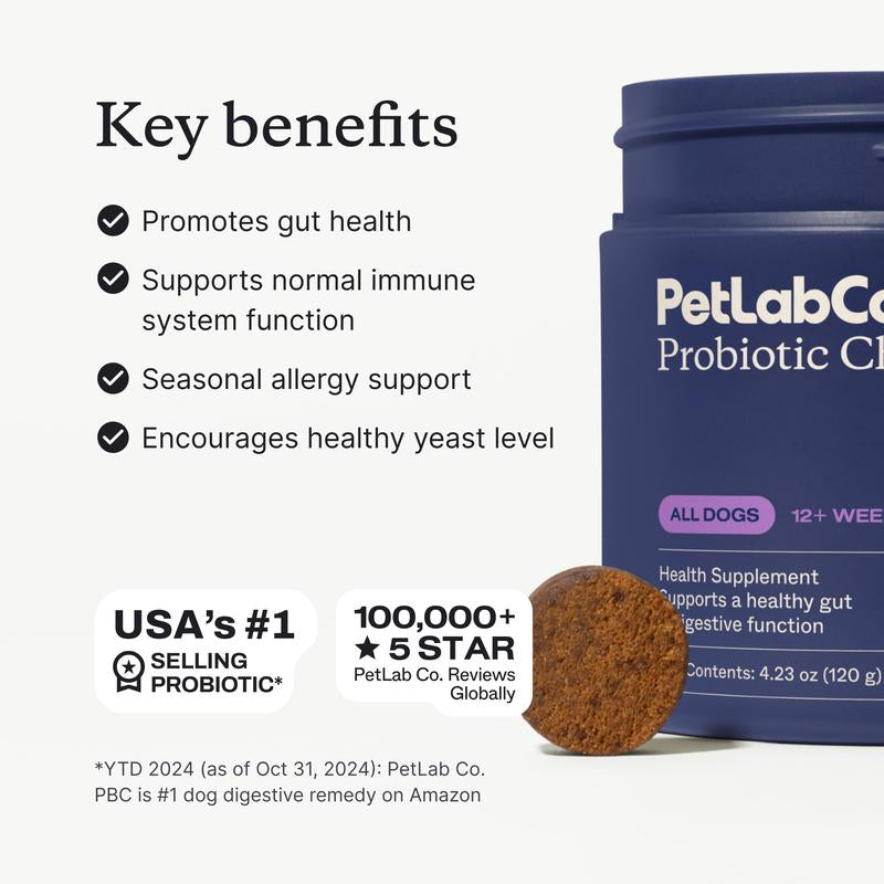 3X Petlab Co. Probiotics for Dogs Soft Chews for Seasonal Allergies, Gut, and Digestive Health. Vet-Reviewed, Premium-Quality Ingredients - Supplements