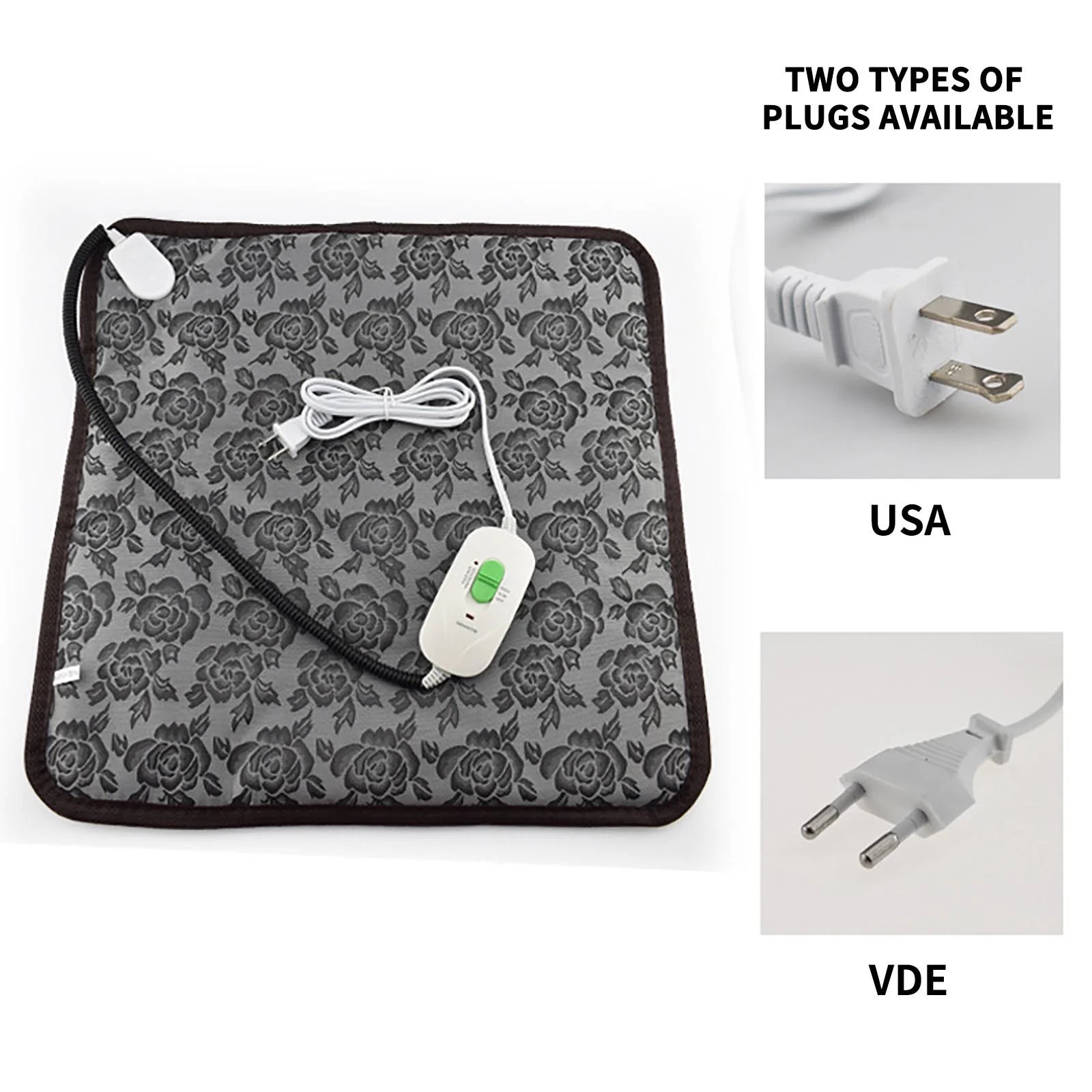 Cozy Comfort for Your Furry Friend: Waterproof Electric Heating Pad for Dogs and Cats - 18" x 18" Floral Design in Gray