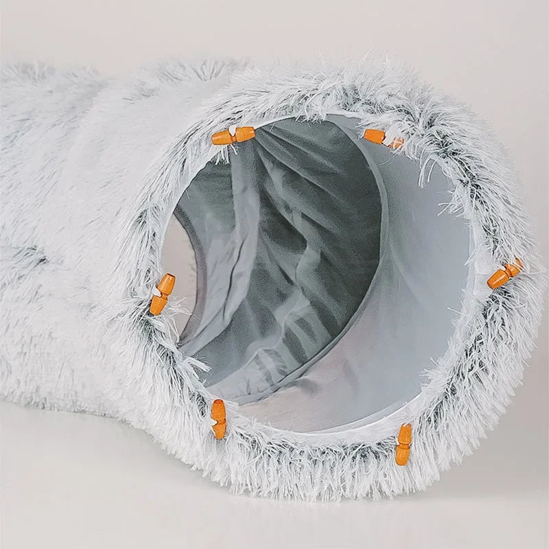 2-in-1 Round Cat Bed and Tunnel Toy - Soft Plush Dog Bed for Small Dogs and Kittens, Ideal for Deep Sleep and Comfort