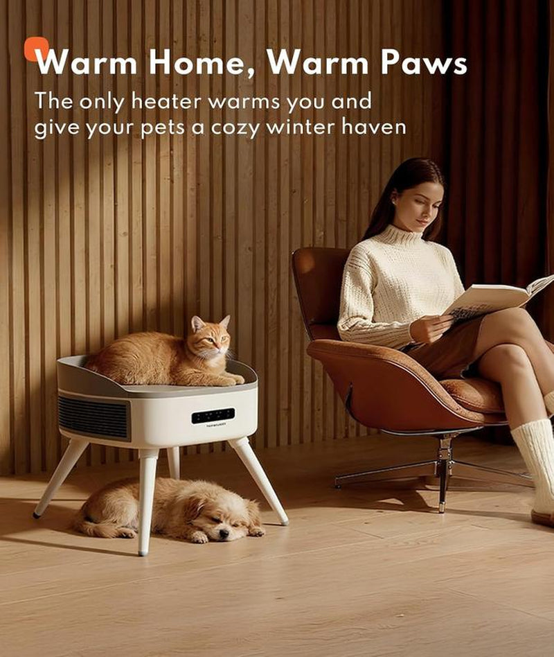 Homerunpet 2-In-1 Pet-Friendly Smart Space Heater with Heated Cat Bed & Air Filtration All-Season Comfort Quiet Safe Electric Warmer for Home Cats & Small Dogs